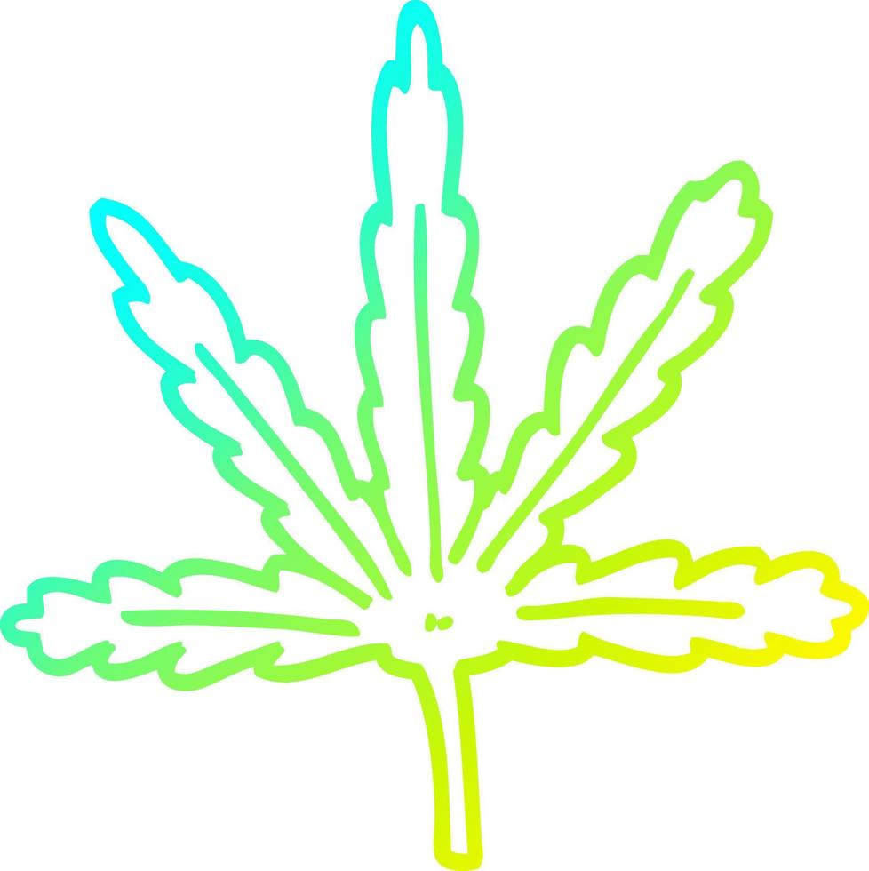 cold gradient line drawing cartoon marijuana leaf vector