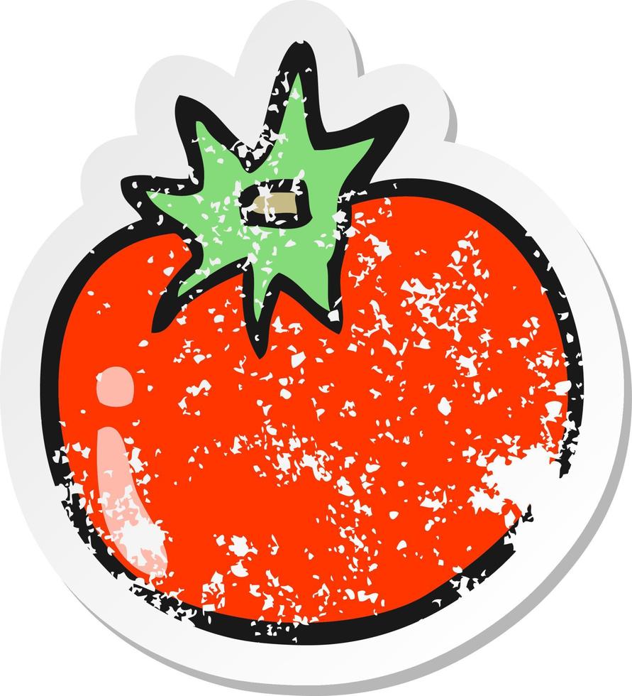 distressed sticker of a cartoon tomato vector
