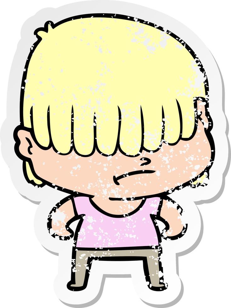 distressed sticker of a cartoon boy with untidy hair vector