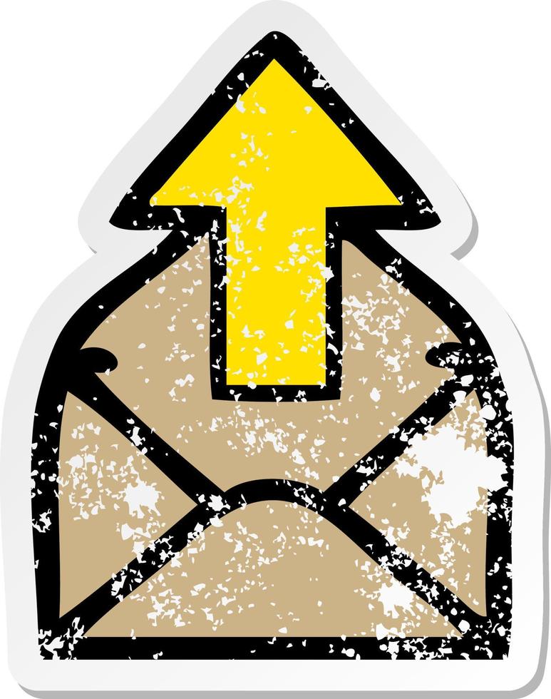 distressed sticker of a cute cartoon envelope with arrow vector