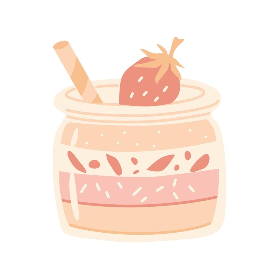 Jar dessert with strawberry. Vector illustration.