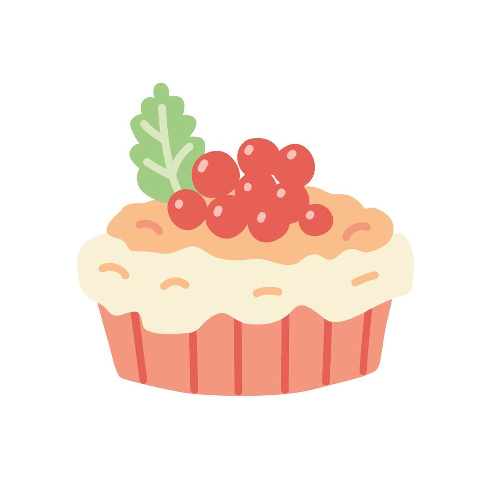 Cupcake with red currant decor. Vector illustration.