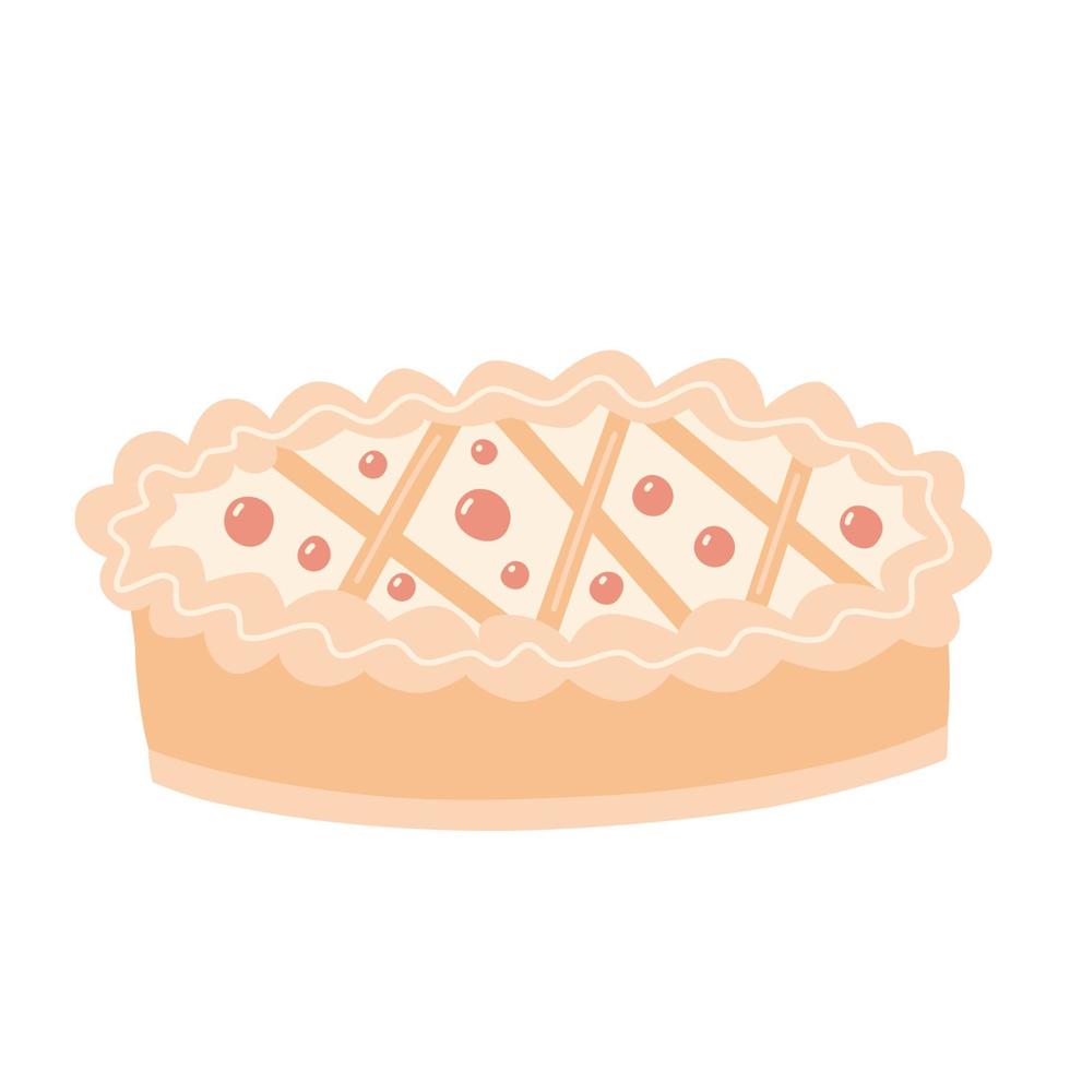 Pie with red berries. Vector hand drawn illustration.