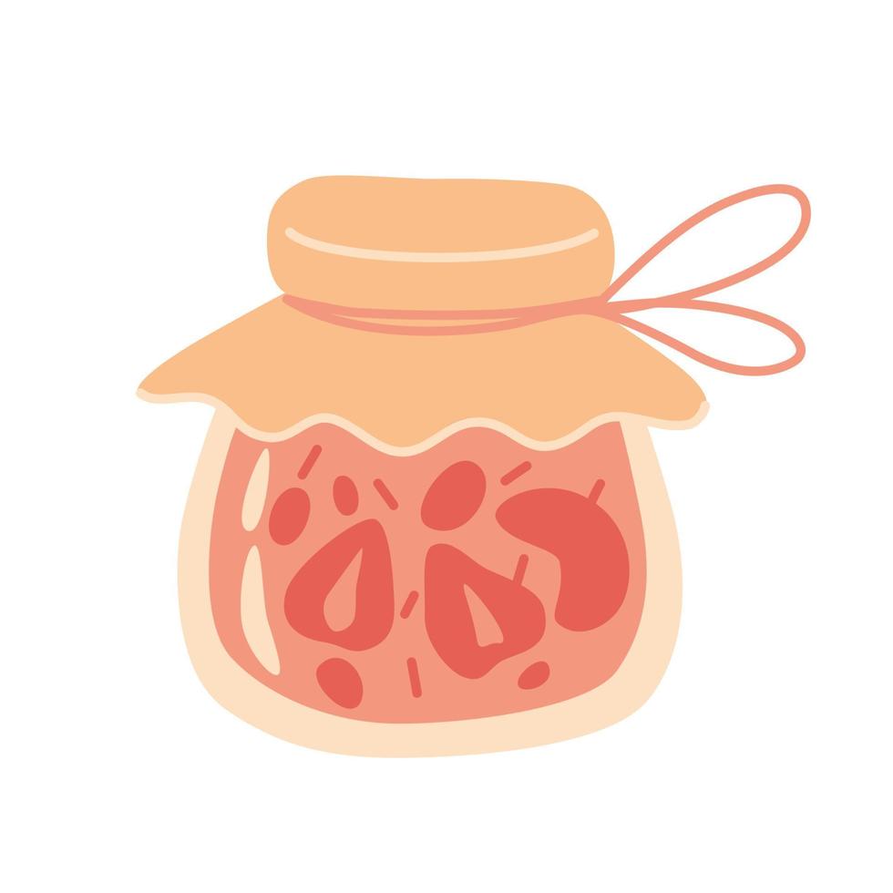 Jam jar with strawberries. Vector hand drawn illustration.