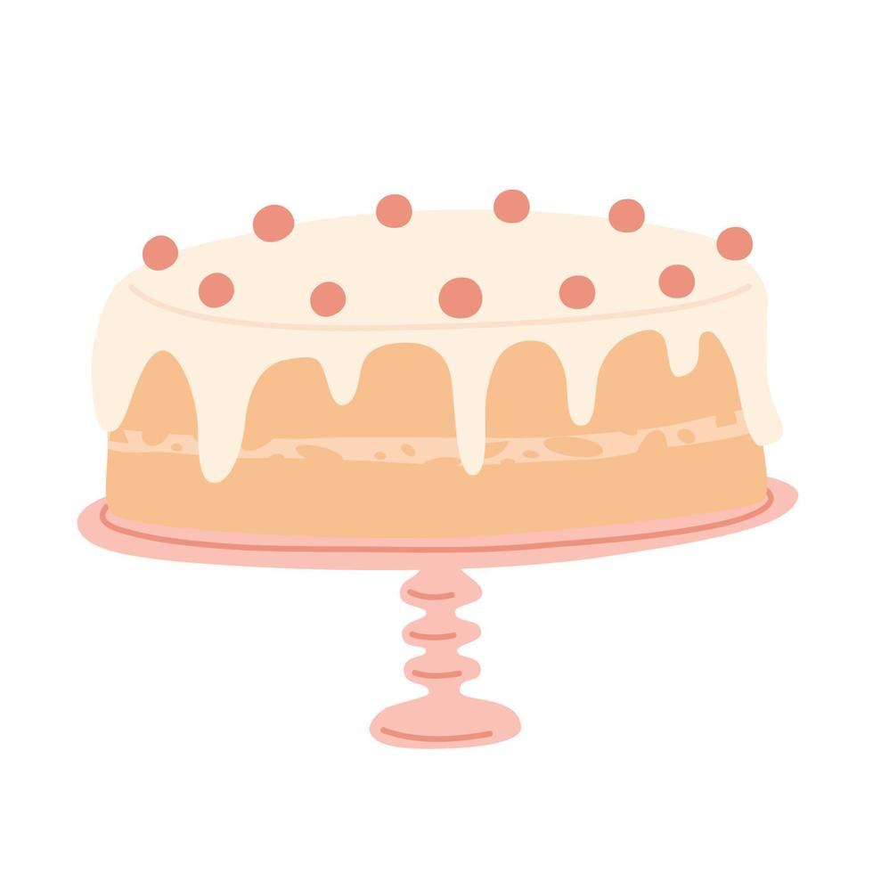 Cake on cake stand. Vector hand draw illustration.