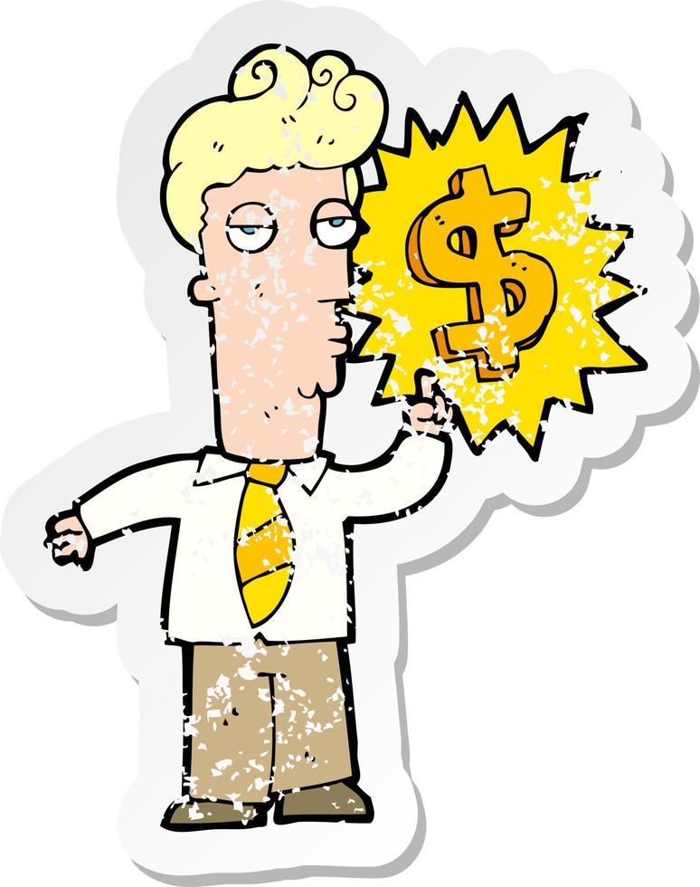 retro distressed sticker of a cartoon rich man vector
