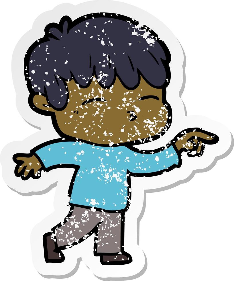 distressed sticker of a cartoon curious boy vector