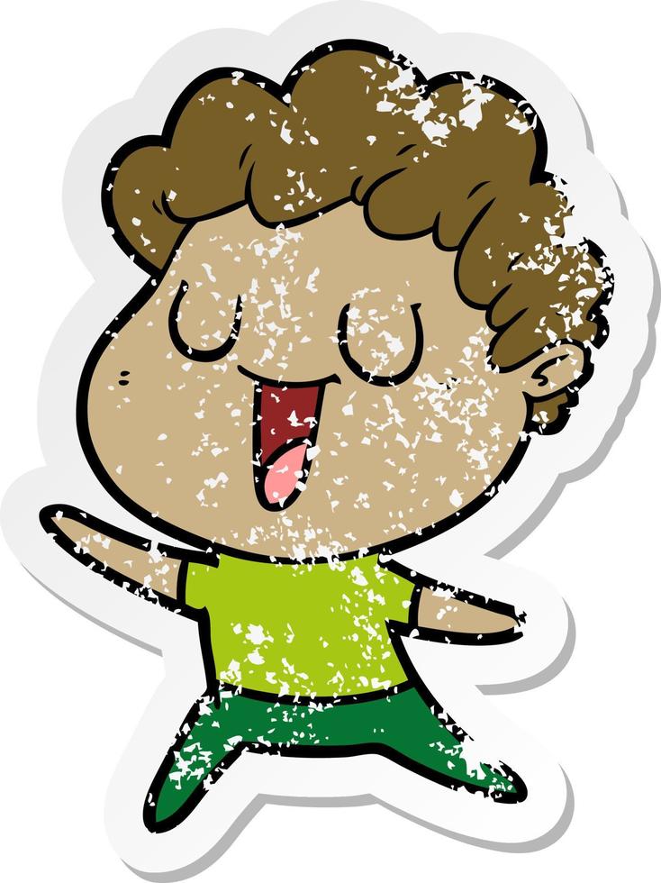 distressed sticker of a laughing cartoon man vector