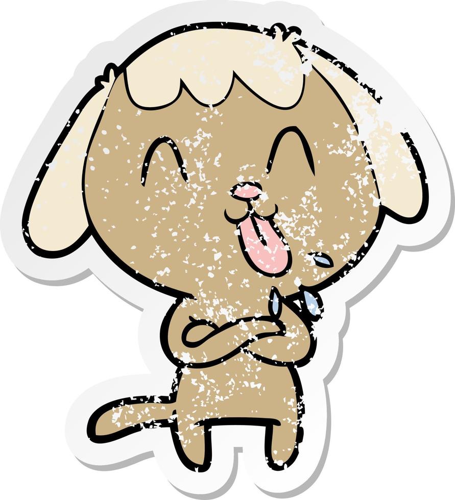 distressed sticker of a cute cartoon dog vector