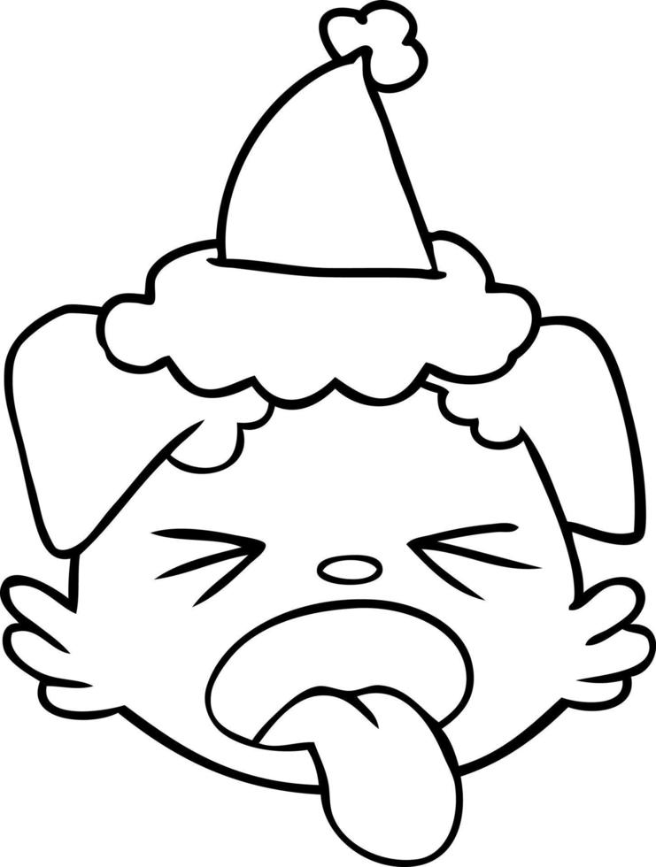 line drawing of a dog face wearing santa hat vector