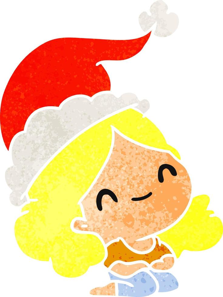 christmas retro cartoon of kawaii girl vector