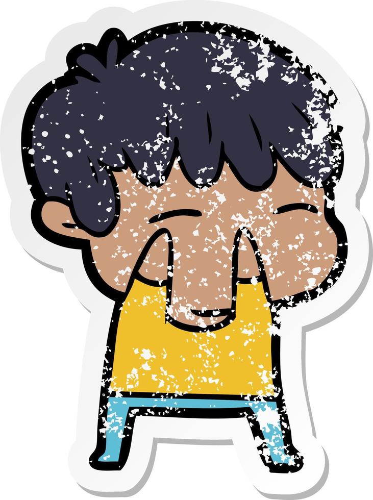 distressed sticker of a cartoon curious boy vector
