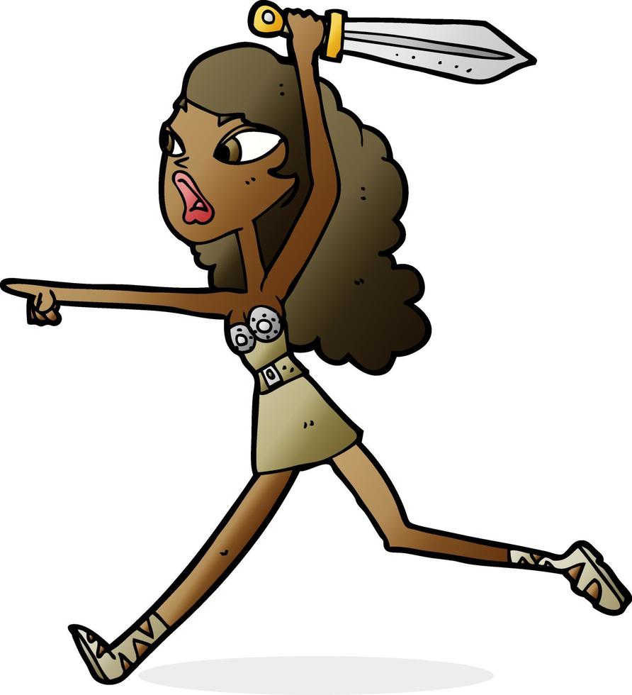 cartoon girl with sword vector