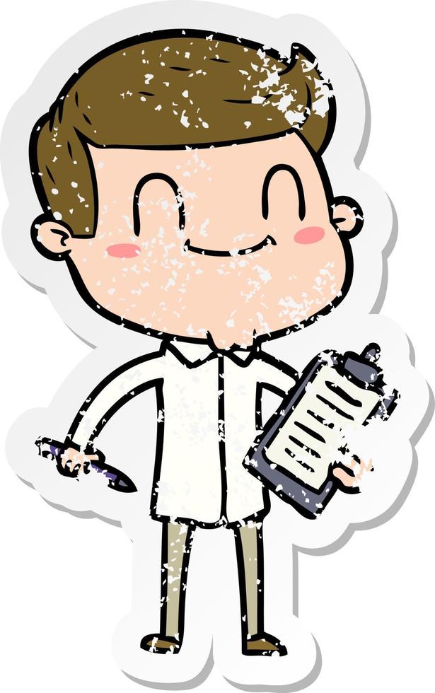 distressed sticker of a cartoon friendly man vector
