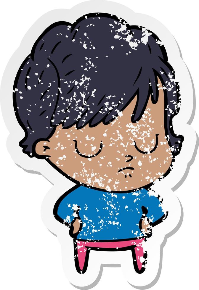 distressed sticker of a cartoon woman vector