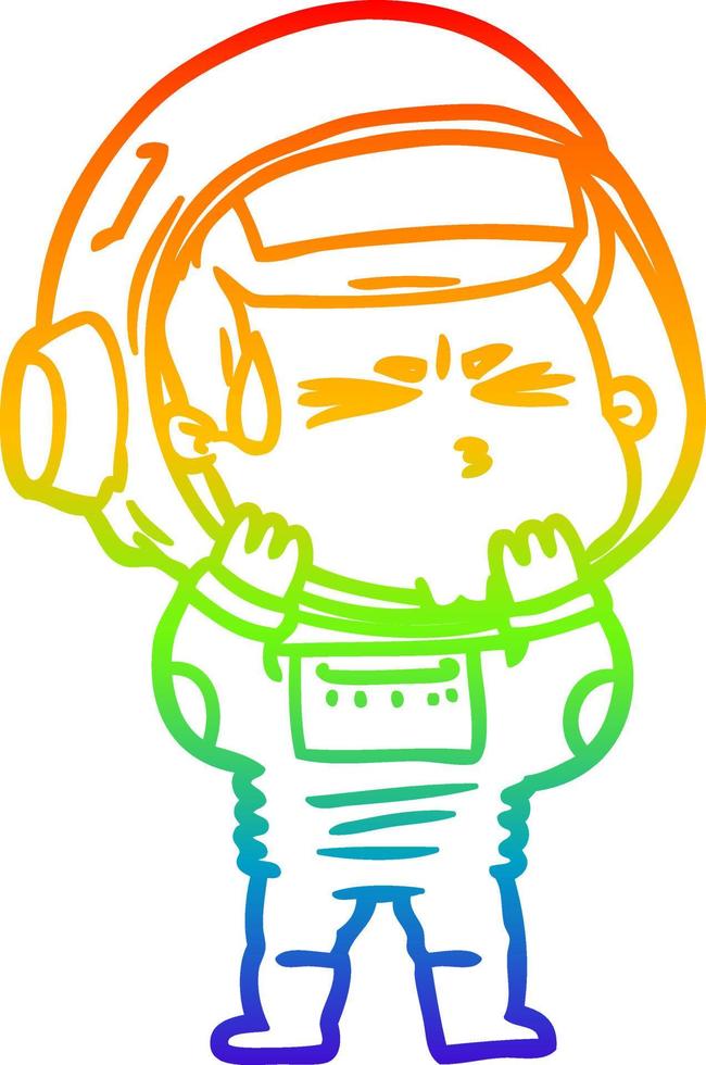 rainbow gradient line drawing cartoon stressed astronaut vector