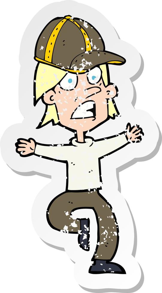 retro distressed sticker of a cartoon scout vector