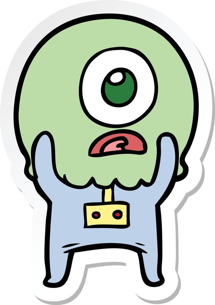 sticker of a cartoon cyclops alien spaceman vector