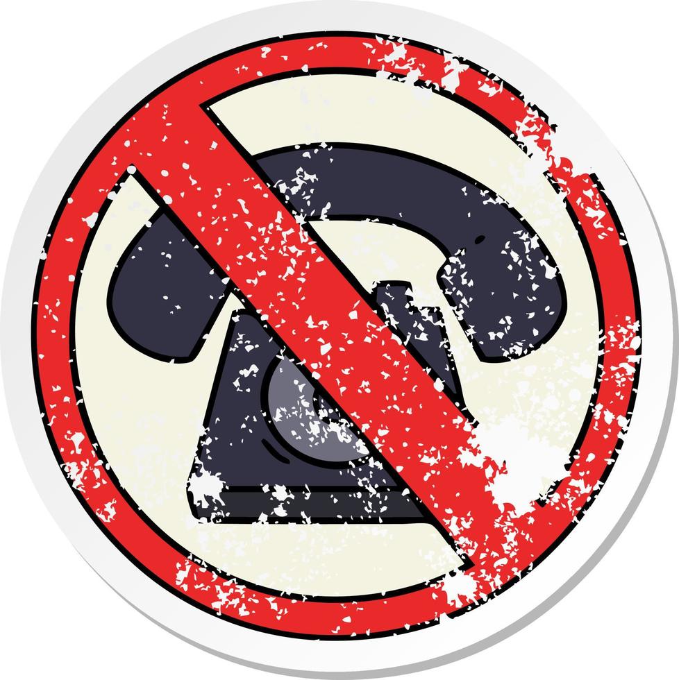 distressed sticker of a cute cartoon no phones allowed sign vector