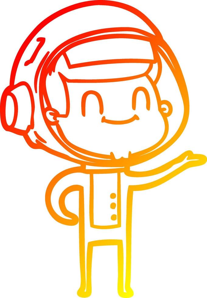 warm gradient line drawing happy cartoon astronaut vector
