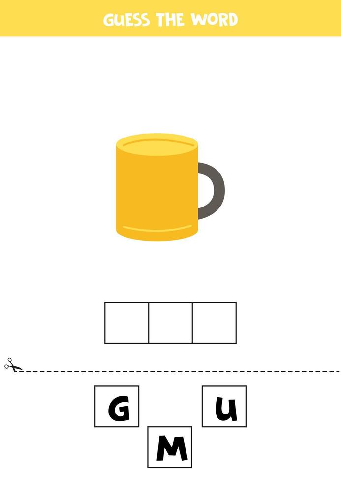 Spelling game for kids. Cartoon mug. vector