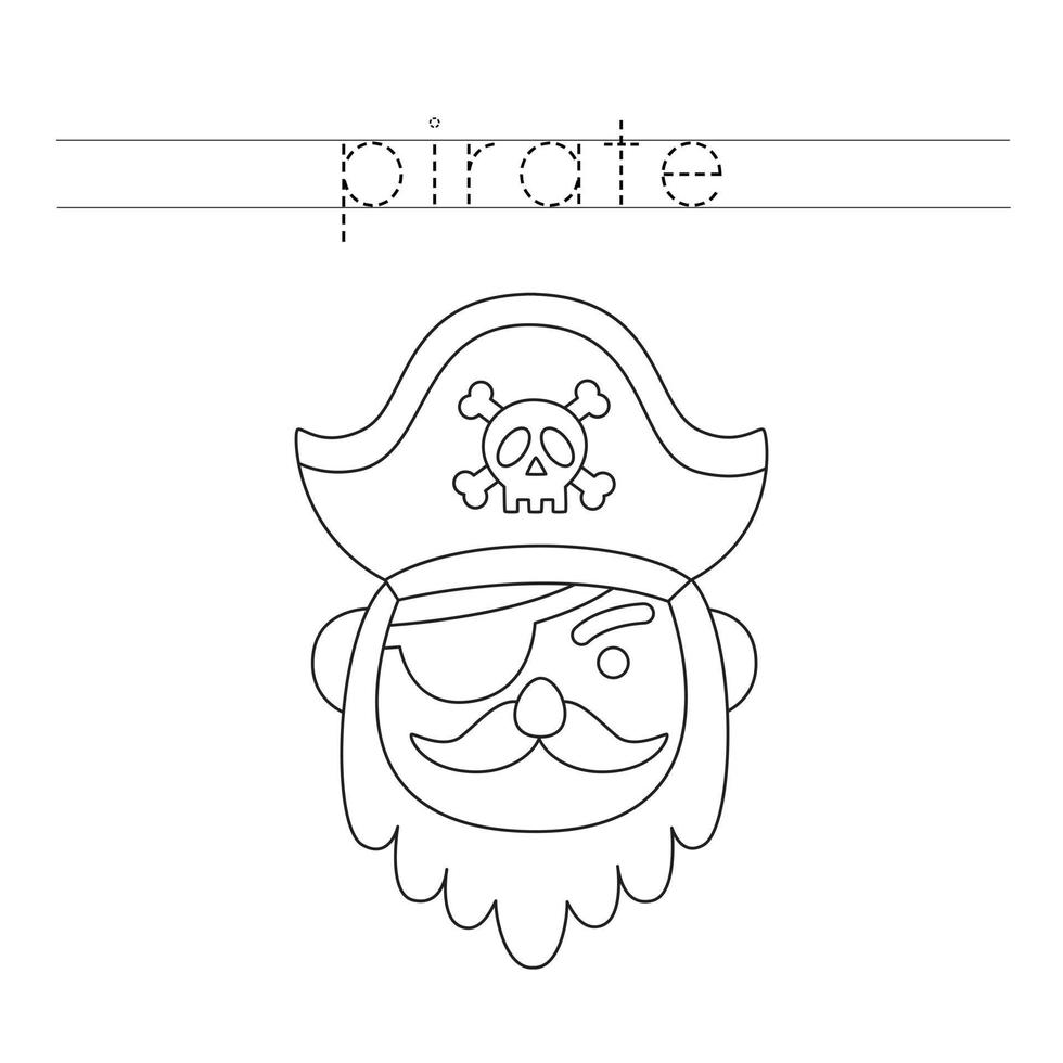 Trace the letters and color pirate. Handwriting practice for kids. vector