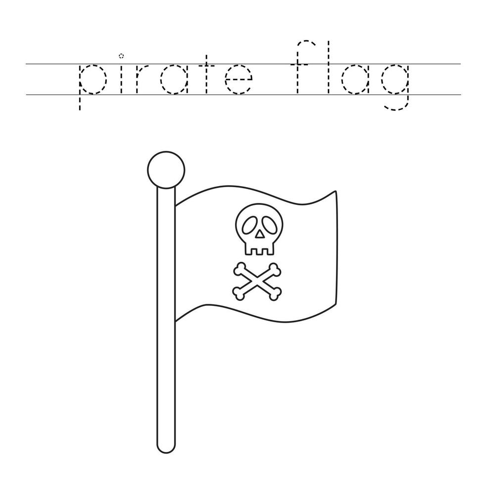 Trace the letters and color pirate flag. Handwriting practice for kids. vector