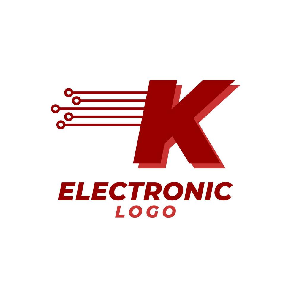 letter K with electronic circuit decoration initial vector logo design element