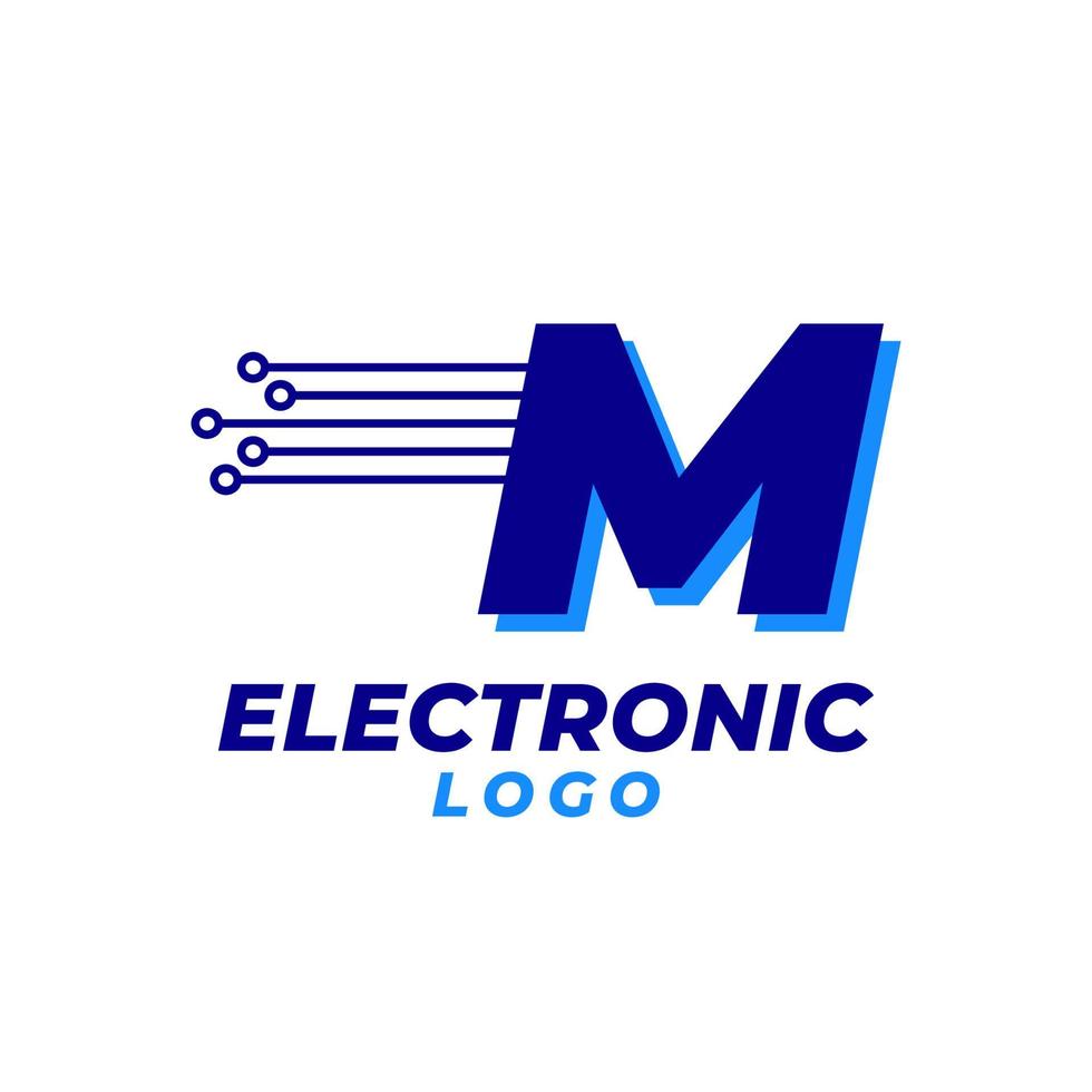 letter M with electronic circuit decoration initial vector logo design element