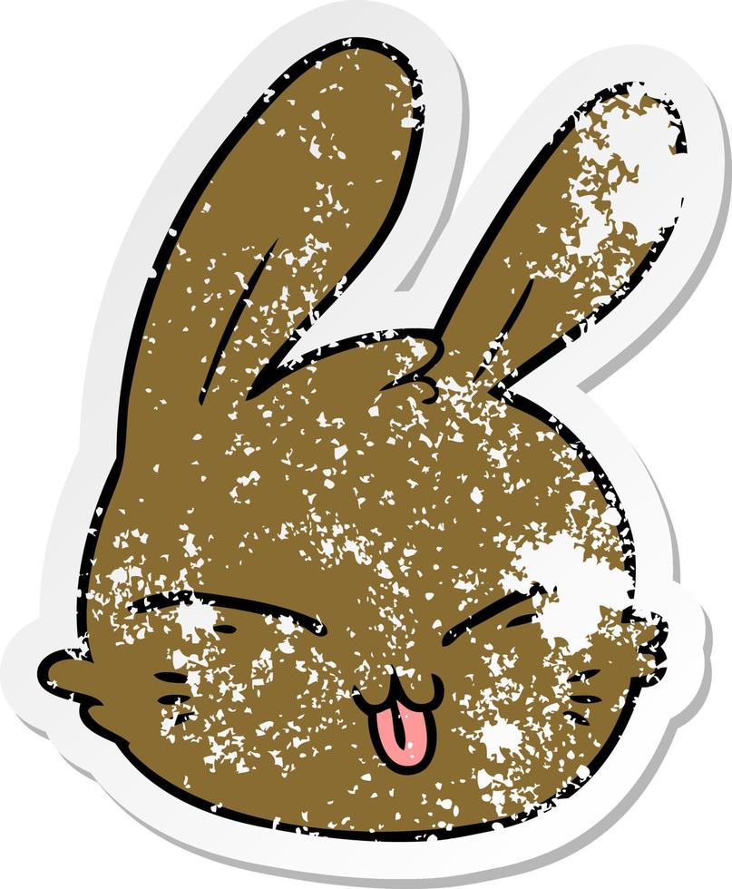 distressed sticker of a cartoon rabbit face vector