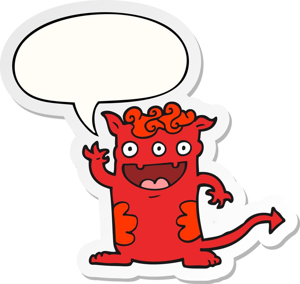 cartoon halloween monster and speech bubble sticker vector