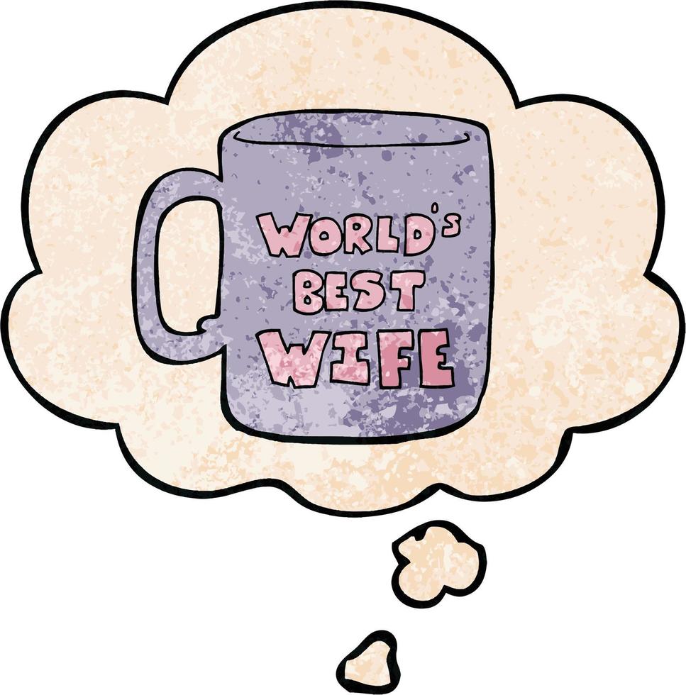 worlds best wife mug and thought bubble in grunge texture pattern style vector