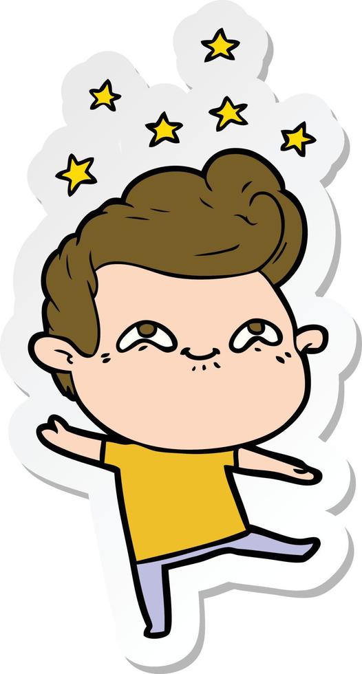 sticker of a cartoon excited man vector