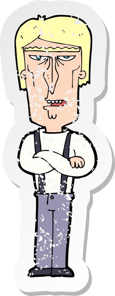 retro distressed sticker of a cartoon angry man vector