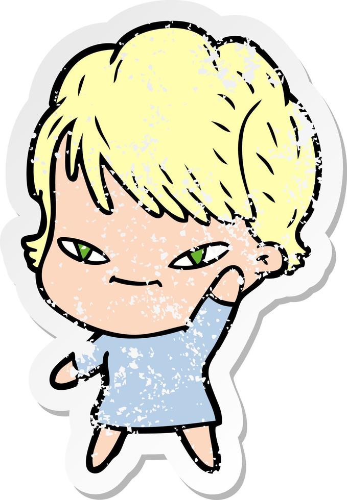 distressed sticker of a cartoon happy woman vector