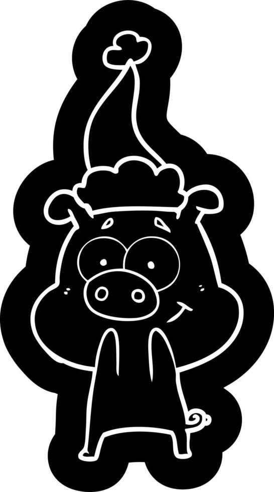 happy cartoon icon of a pig wearing santa hat vector