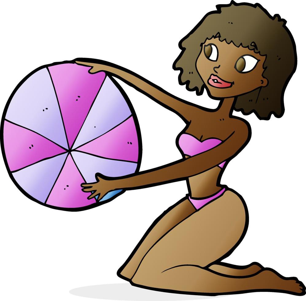 cartoon bikini girl with beach ball vector