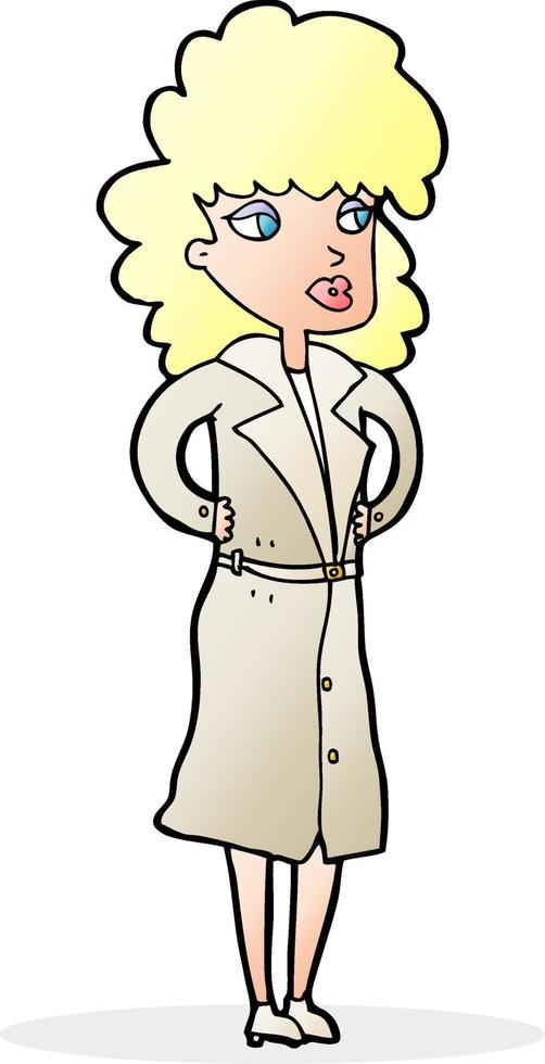 cartoon woman in trench coat vector