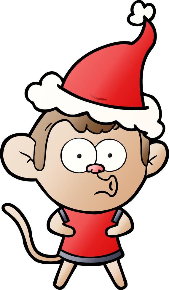 gradient cartoon of a surprised monkey wearing santa hat vector