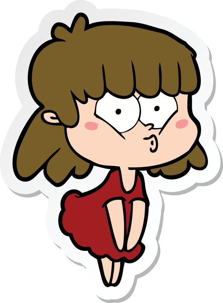 sticker of a cartoon whistling girl vector