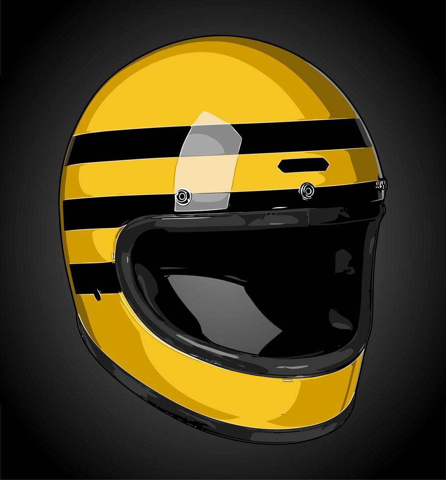 casco integral retro amarillo... vector