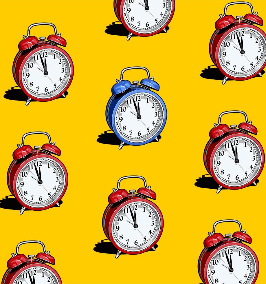 red alarm clocks lined up and... vector