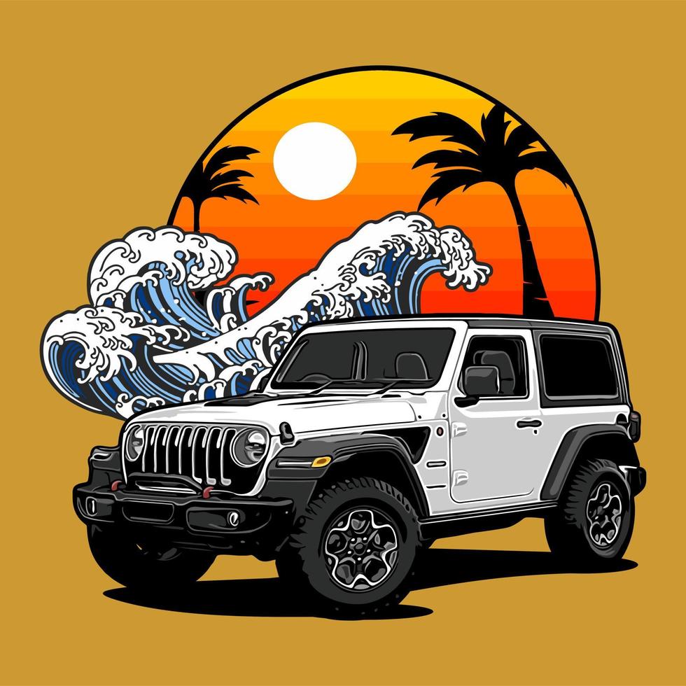 white car suv with waves and ... vector