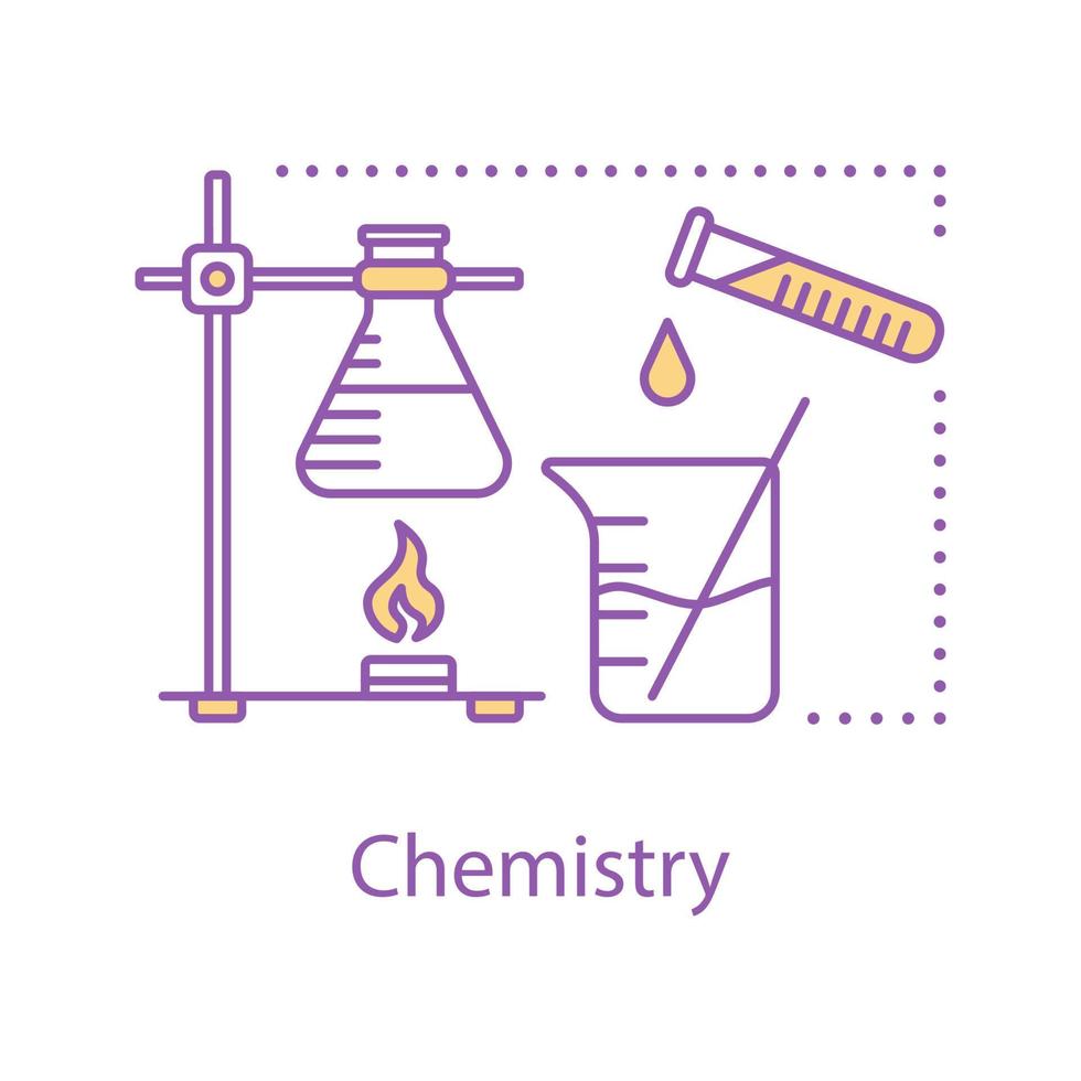 icono del concepto de química. ilustración de línea delgada de idea de investigación química. Ciencias. equipo de laboratorio. laboratorio de diagnóstico o científico. dibujo de contorno aislado vectorial vector