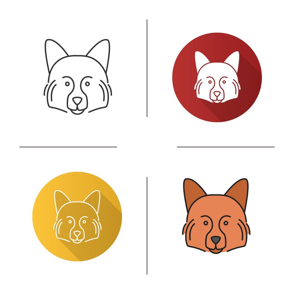 German Spitz icon. Hunting dog breed. Flat design, linear and color styles. Isolated vector illustrations