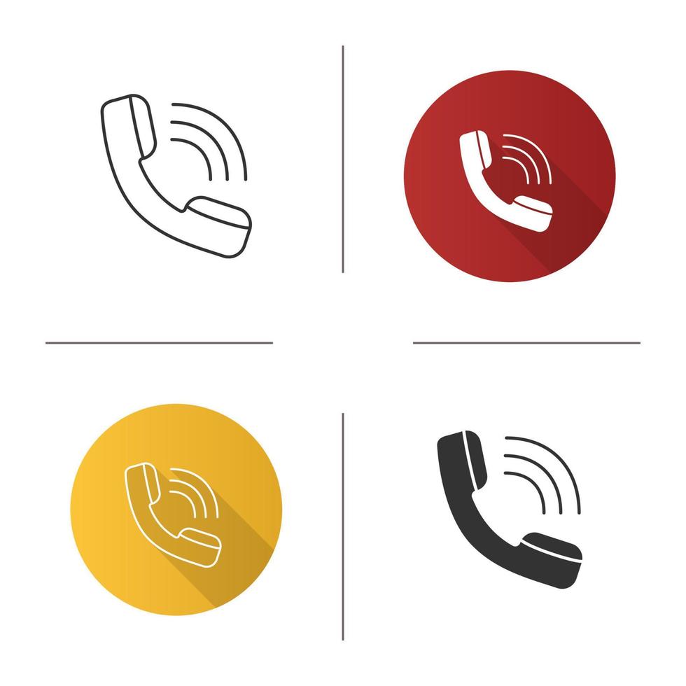 Handset icon. Incoming call. Hotline. Telephone support. Flat design, linear and glyph styles. Isolated vector illustrations
