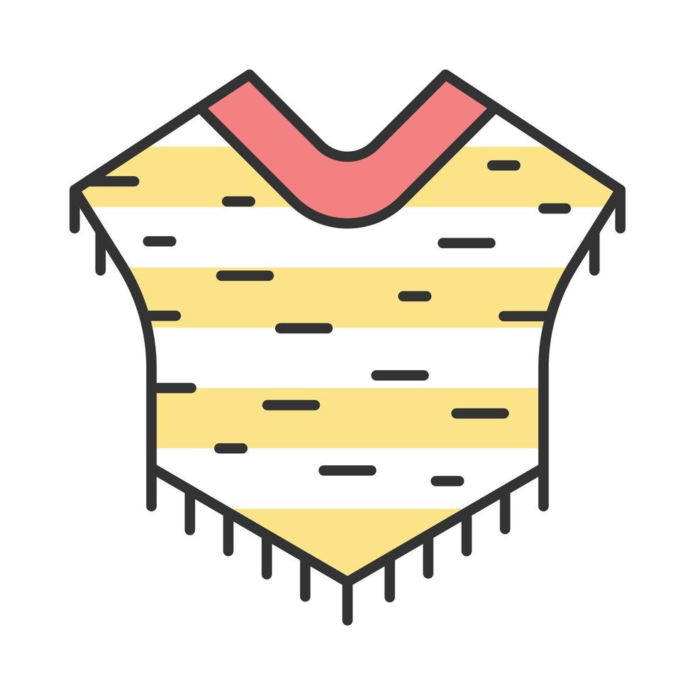 Poncho color icon. South American traditional clothes. Fringed woolen cape. Isolated vector illustration