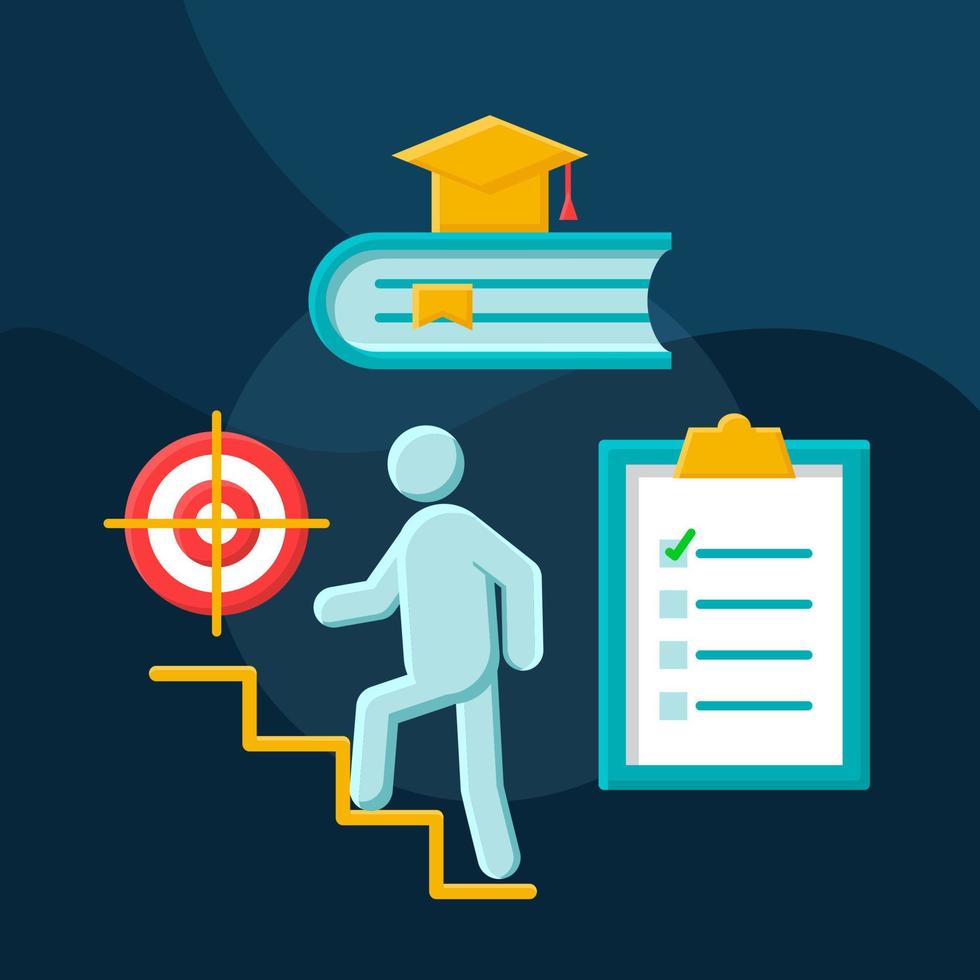 Career ladder movement flat concept vector icon. Professional growth idea cartoon color illustrations set. Goal achievement. Career planning. Internship program. Isolated graphic design element