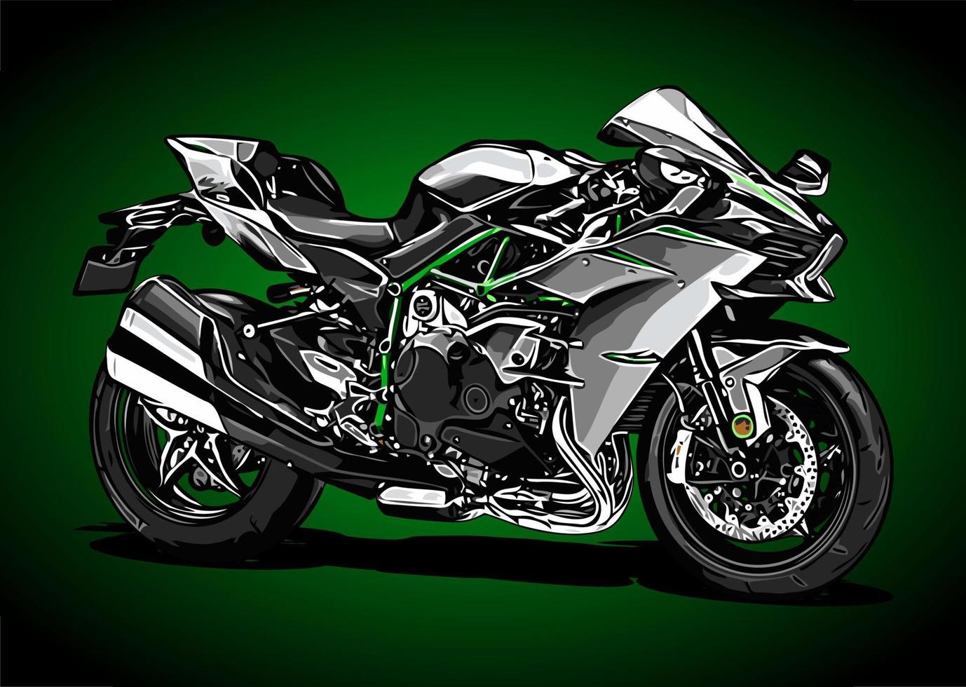 silver motorcycle on a green ... vector