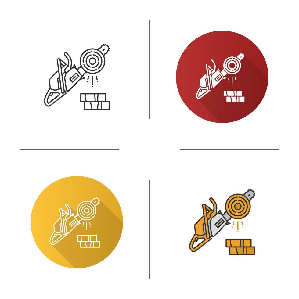 Chainsaw icon. Logging. Petrol-driven power chainsaw. Flat design, linear and color styles. Isolated vector illustrations